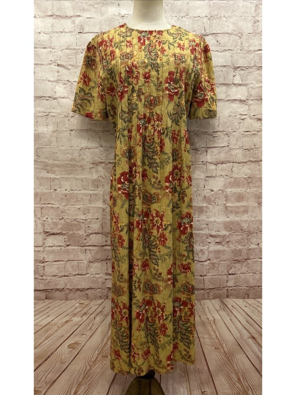Vintage Positive Attitude Dress Size 14 90s Cottage Modest Linen Blend Tie Back